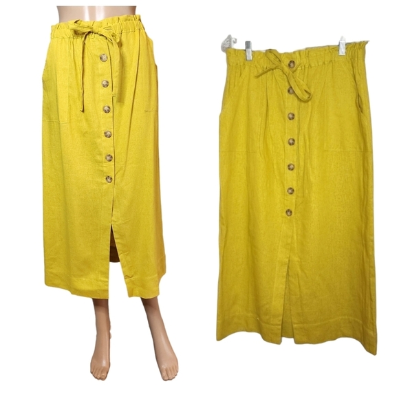 Cotton On Linen-blend midi skirt. Pockets.  Stretch waist.  Size large. - Picture 1 of 15